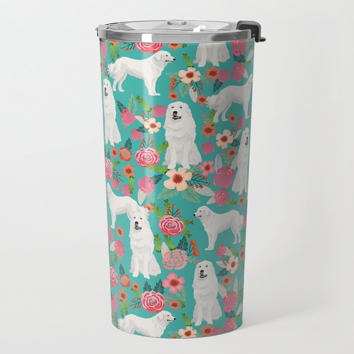 Great Pyrenees florals pattern dog breed must have dog lover gifts Travel Mug Gallery Image 2