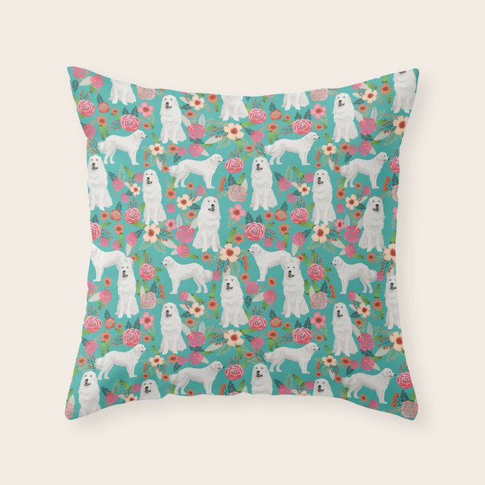 Great Pyrenees florals pattern dog breed must have dog lover gifts Throw Pillow Gallery Image 1