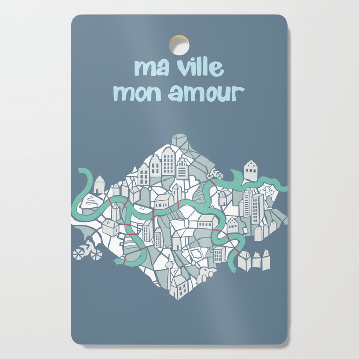 ma ville mon amour; City life collection blue teal  Cutting Board Gallery Image 1