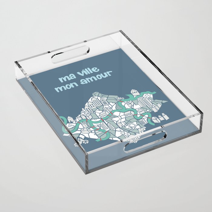 ma ville mon amour; City life collection blue teal  Acrylic Tray Gallery Image 1