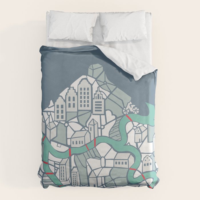 ma ville mon amour; City life collection blue teal  Duvet Cover Gallery Image 1