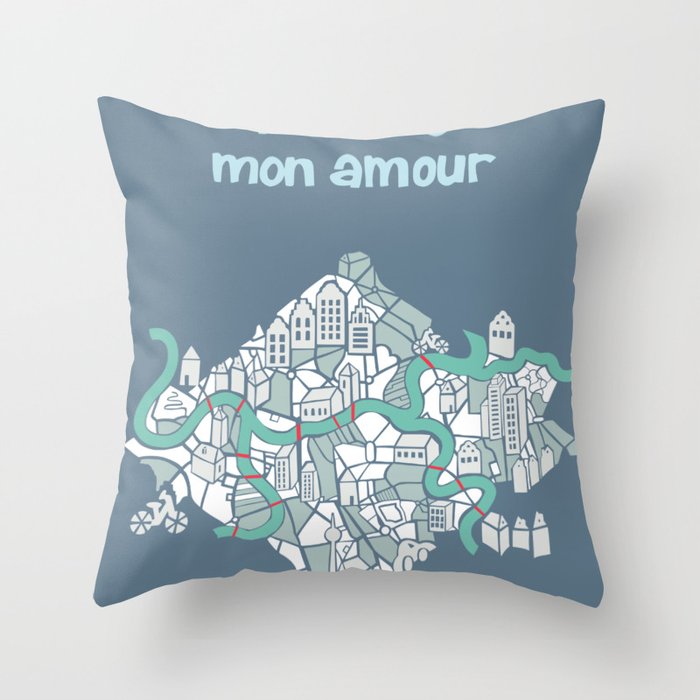 ma ville mon amour; City life collection blue teal  Throw Pillow Gallery Image 6