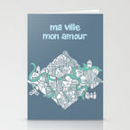 ma ville mon amour; City life collection blue teal  Stationery Card Gallery Image 2