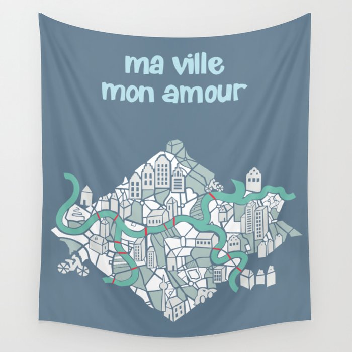 ma ville mon amour; City life collection blue teal  Wall Tapestry Gallery Image 4