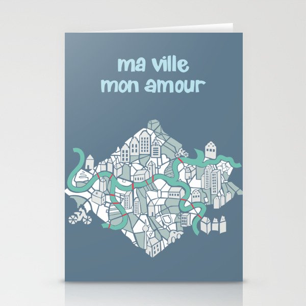 ma ville mon amour; City life collection blue teal  Stationery Card Gallery Image 1