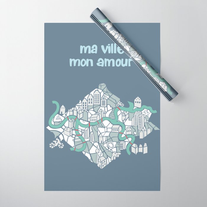 ma ville mon amour; City life collection blue teal  Wrapping Paper Gallery Image 1