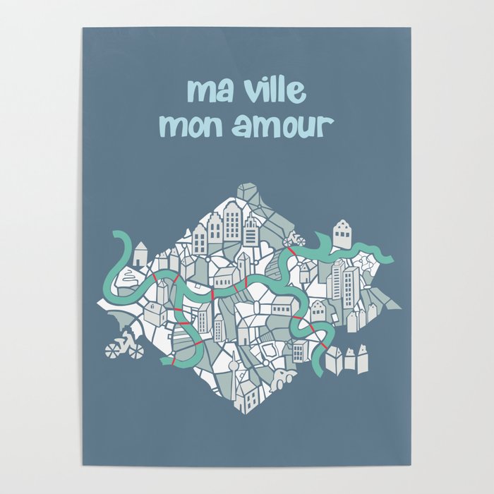 ma ville mon amour; City life collection blue teal  Poster Gallery Image 1