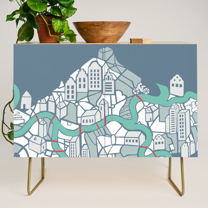 ma ville mon amour; City life collection blue teal  Credenza Gallery Image 1