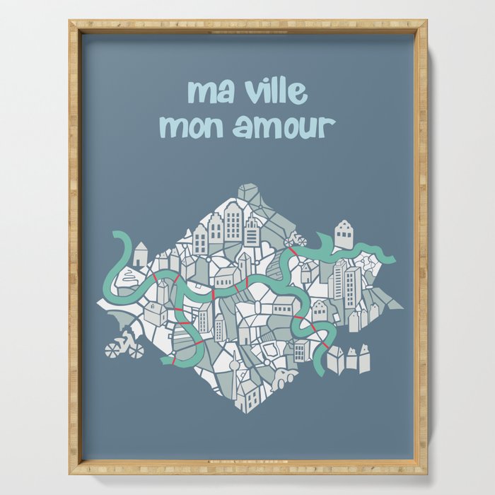 ma ville mon amour; City life collection blue teal  Serving Tray Gallery Image 1