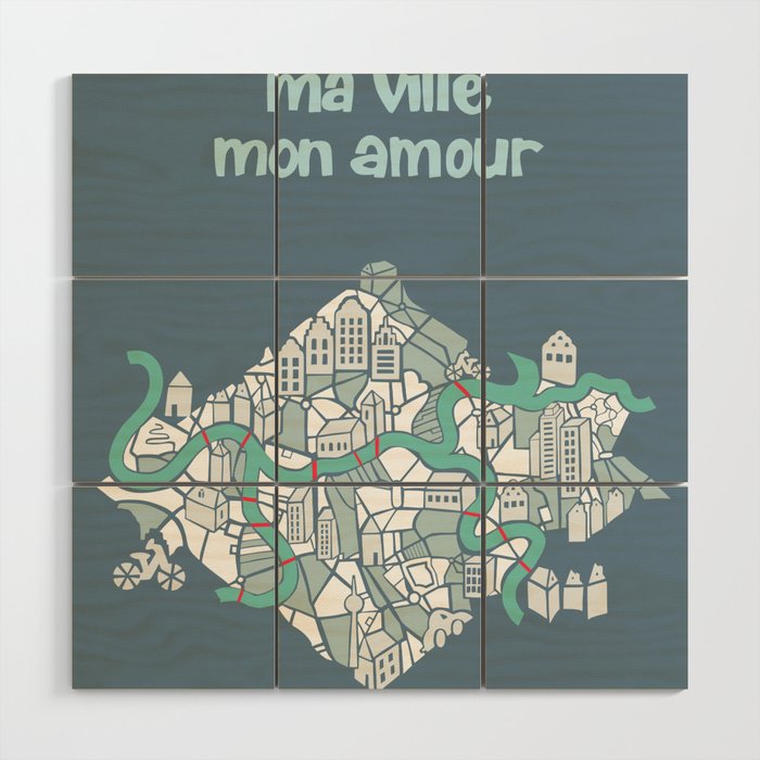 ma ville mon amour; City life collection blue teal  Wood Wall Art Gallery Image 1