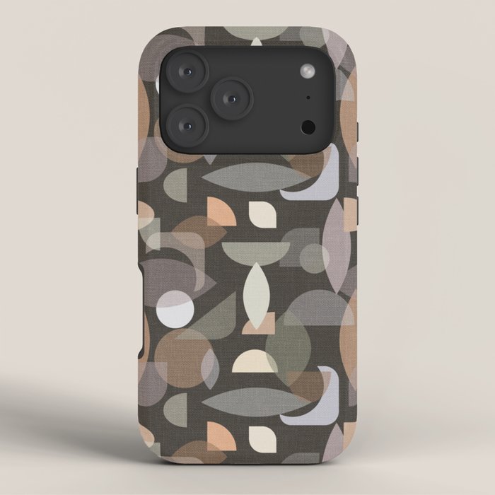 Modern Abstract Geometric Neutral Dark Earthy Tones with Natural Fabric Texture iPhone Case Gallery Image 3