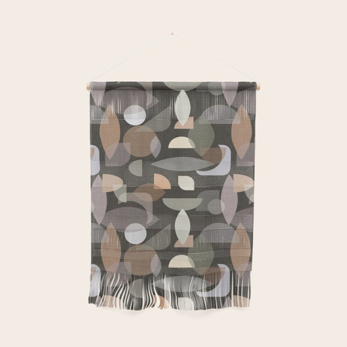 Modern Abstract Geometric Neutral Dark Earthy Tones with Natural Fabric Texture Wall Hanging Gallery Image 1