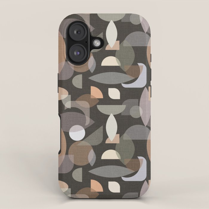Modern Abstract Geometric Neutral Dark Earthy Tones with Natural Fabric Texture iPhone Case Gallery Image 1