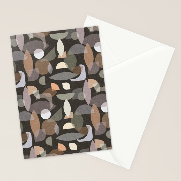 Modern Abstract Geometric Neutral Dark Earthy Tones with Natural Fabric Texture Stationery Card Gallery Image 2