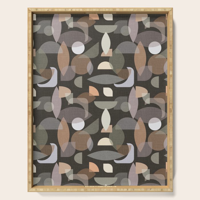 Modern Abstract Geometric Neutral Dark Earthy Tones with Natural Fabric Texture Serving Tray Gallery Image 1