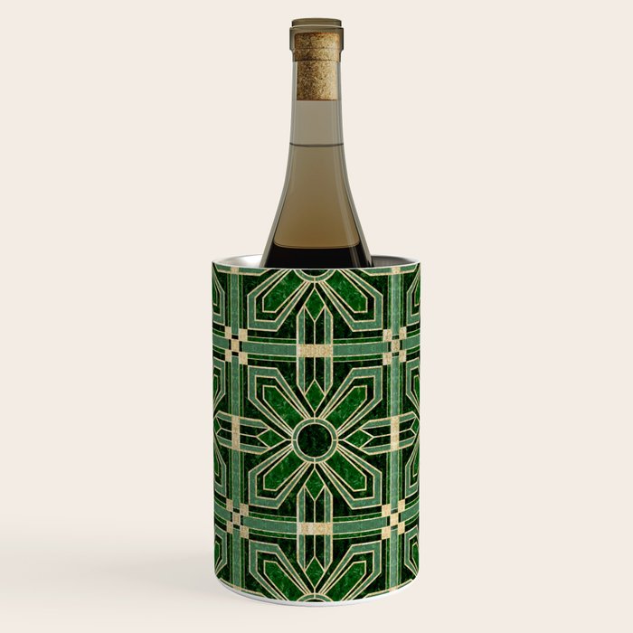 Art Deco Floral Tiles in Emerald Green and Faux Gold Wine Chiller Gallery Image 1
