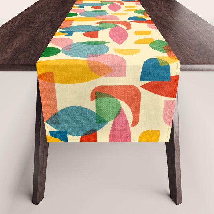 Retro Abstract Geometric Pattern with Bright Colorful Shapes and Fabric Texture Table Runner Gallery Image 1