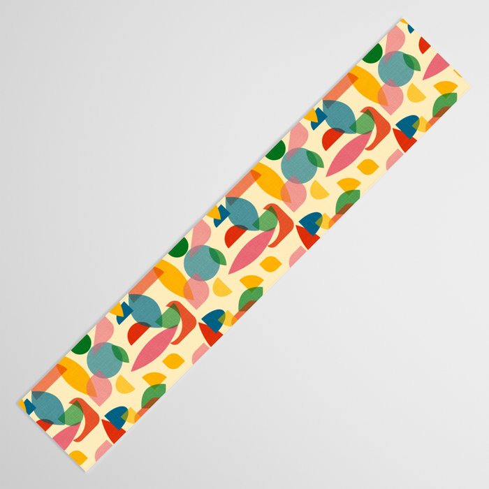 Retro Abstract Geometric Pattern with Bright Colorful Shapes and Fabric Texture Table Runner Gallery Image 3