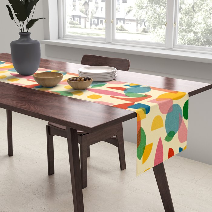 Retro Abstract Geometric Pattern with Bright Colorful Shapes and Fabric Texture Table Runner Gallery Image 2