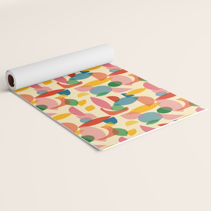 Retro Abstract Geometric Pattern with Bright Colorful Shapes and Fabric Texture Yoga Mat Gallery Image 2