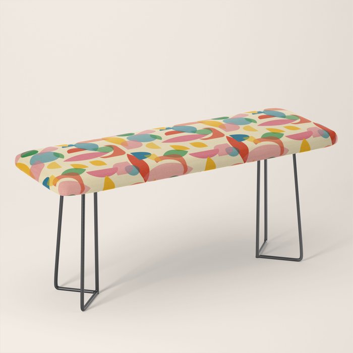 Retro Abstract Geometric Pattern with Bright Colorful Shapes and Fabric Texture Bench Gallery Image 1