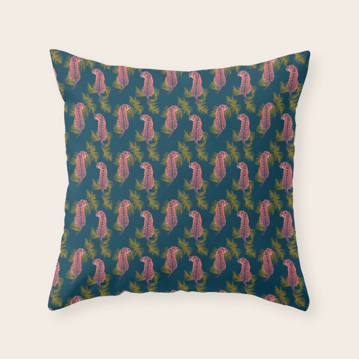 Paisley Tiger - navy Throw Pillow Gallery Image 1