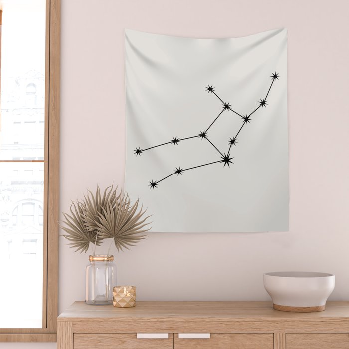 Virgo Zodiac Star Constellation Line Art White Wall Tapestry Gallery Image 2