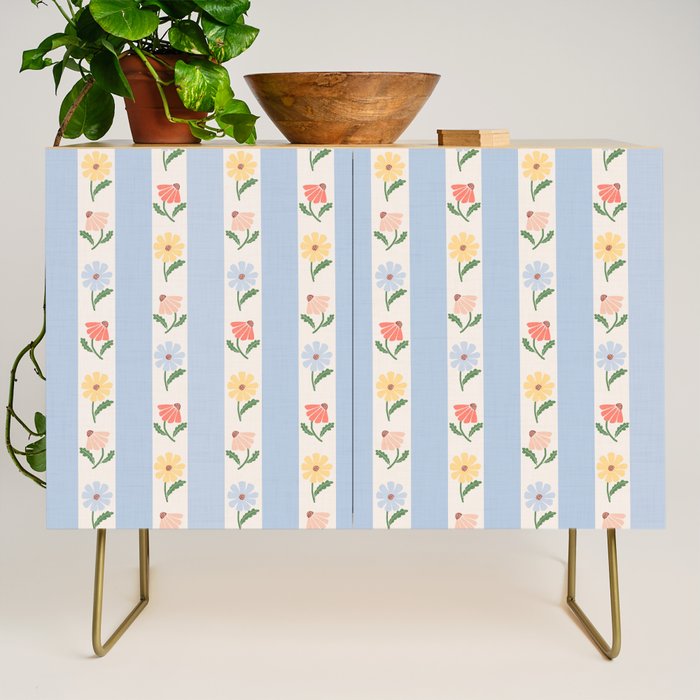 Sweet Floral Stripes - vintage blue Credenza Gallery Image 1