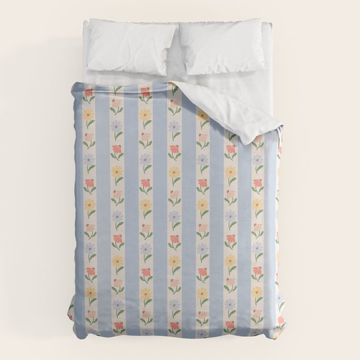 Sweet Floral Stripes - vintage blue Duvet Cover Gallery Image 6