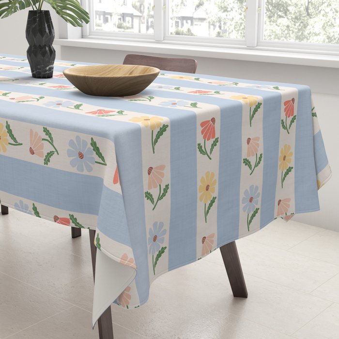 Sweet Floral Stripes - vintage blue Tablecloth Gallery Image 3