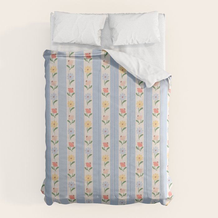 Sweet Floral Stripes - vintage blue Comforter Gallery Image 6