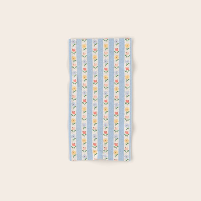 Sweet Floral Stripes - vintage blue Bath Towel Gallery Image 1