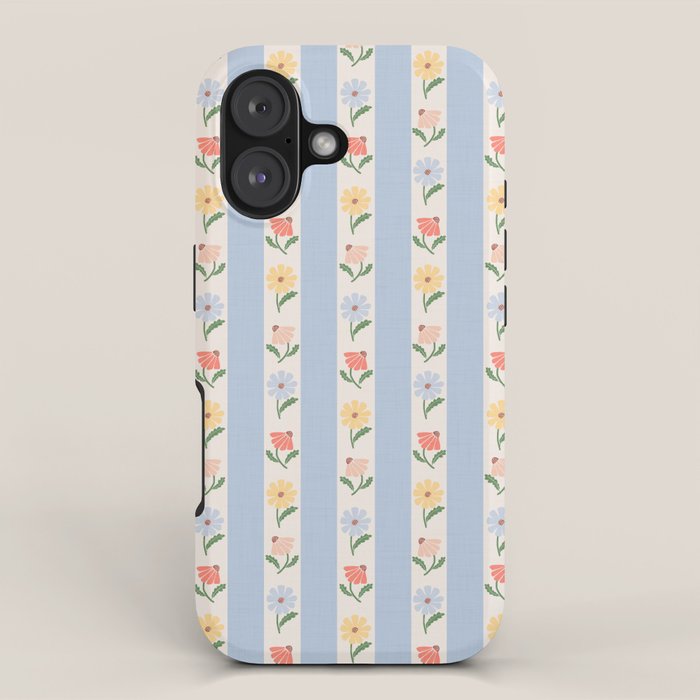 Sweet Floral Stripes - vintage blue iPhone Case Gallery Image 1