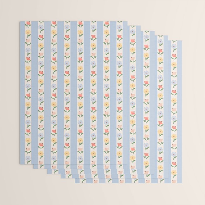 Sweet Floral Stripes - vintage blue Wrapping Paper Gallery Image 3