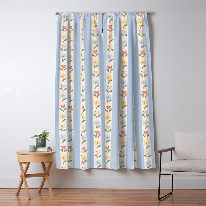 Sweet Floral Stripes - vintage blue Window Curtain Gallery Image 5