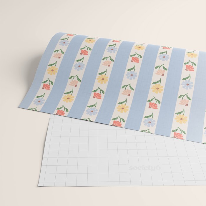 Sweet Floral Stripes - vintage blue Wrapping Paper Gallery Image 2