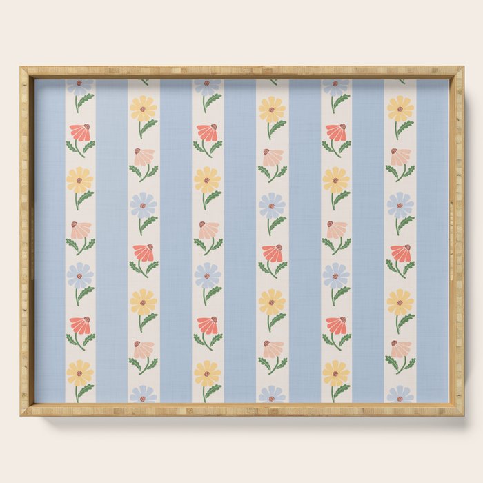 Sweet Floral Stripes - vintage blue Serving Tray Gallery Image 1