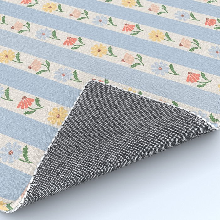Sweet Floral Stripes - vintage blue Rug Gallery Image 4