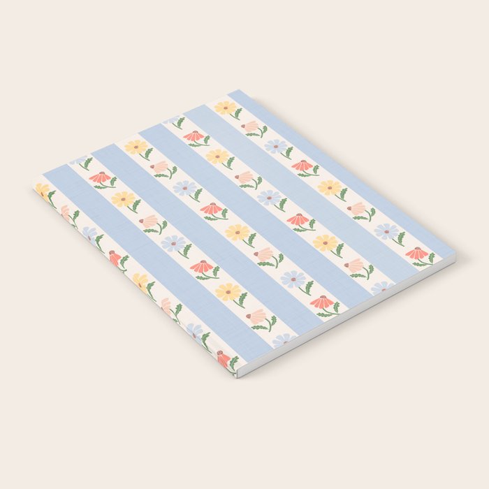 Sweet Floral Stripes - vintage blue Notebook Gallery Image 1