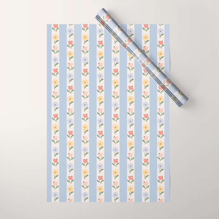 Sweet Floral Stripes - vintage blue Wrapping Paper Gallery Image 1