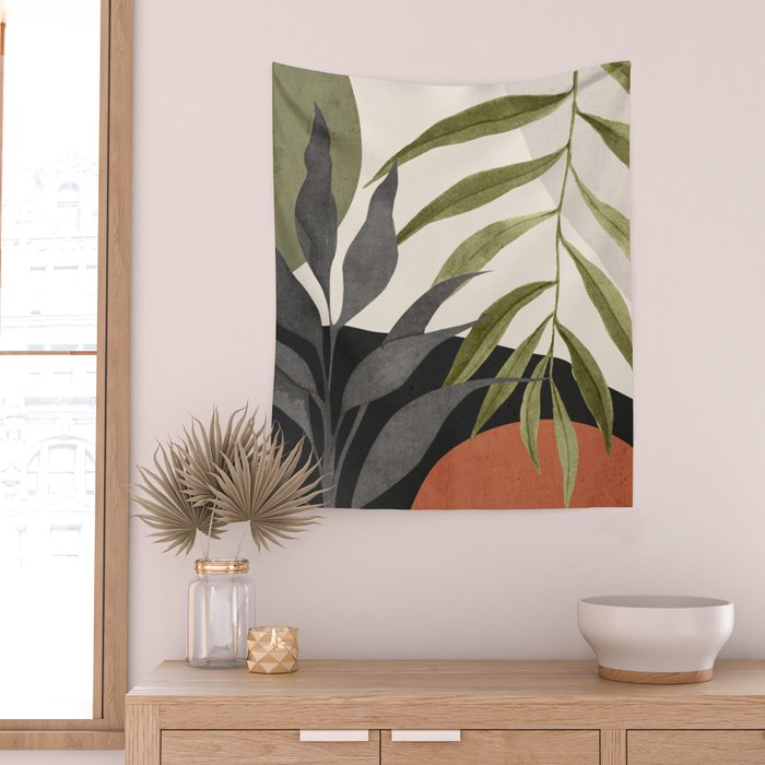 Abstract Art Tropical Leaves 92 Wall Tapestry Gallery Image 2