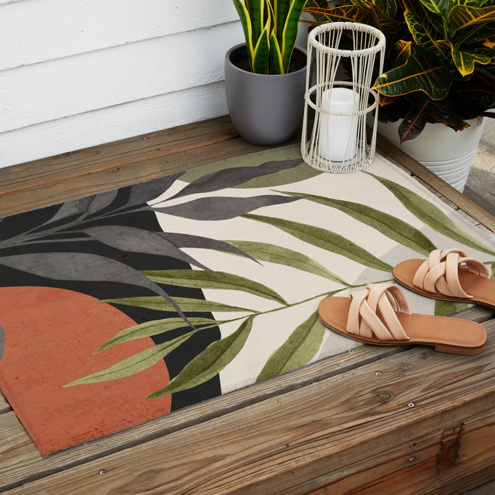 Abstract Art Tropical Leaves 92 Outdoor Rug Gallery Image 2