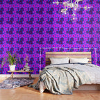 Large Pink and Purple Retro Flowers Blue Background #decor #society6 #buyart Wallpaper Gallery Image 3