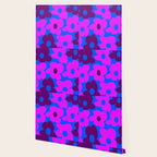 Large Pink and Purple Retro Flowers Blue Background #decor #society6 #buyart Wallpaper Gallery Image 2