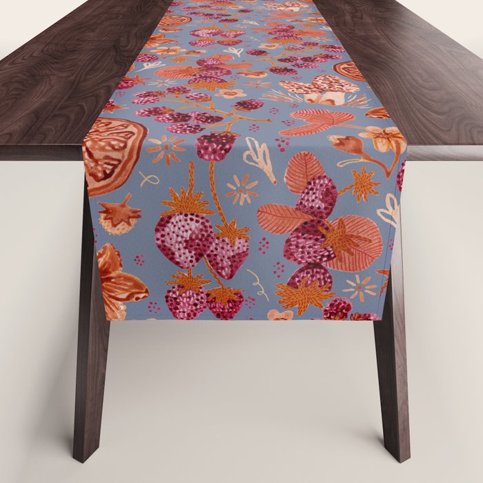 Garden Vegetables & Fresh Fruit in Grey & Rust Table Runner Gallery Image 1