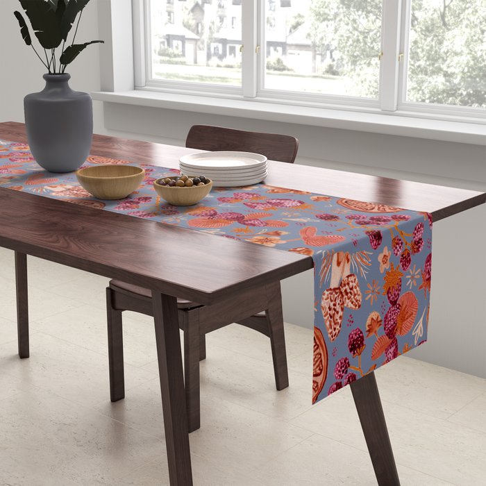 Garden Vegetables & Fresh Fruit in Grey & Rust Table Runner Gallery Image 2
