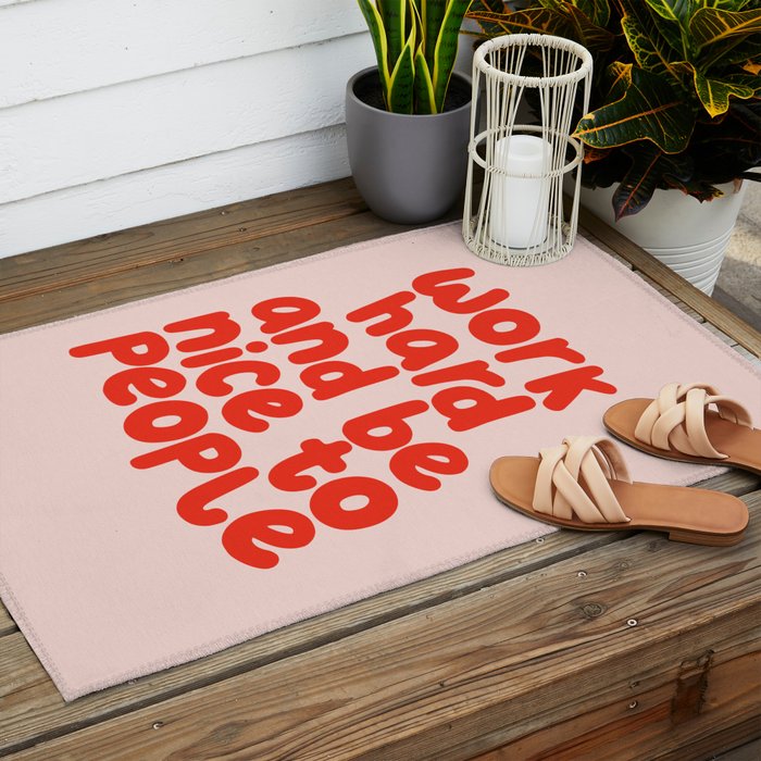 Work Hard and Be Nice to People in pink and red Outdoor Rug Gallery Image 2