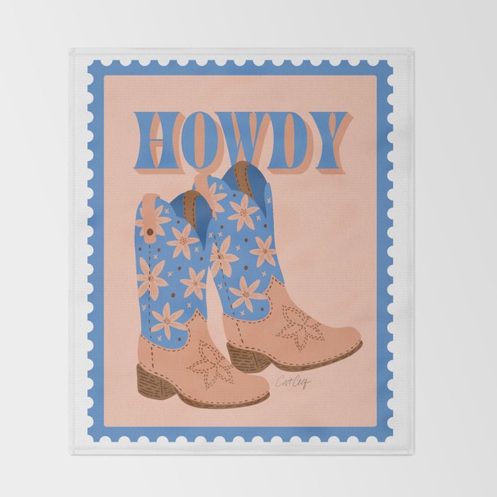 Howdy Cowgirl - Blue & Peach Throw Blanket Gallery Image 2