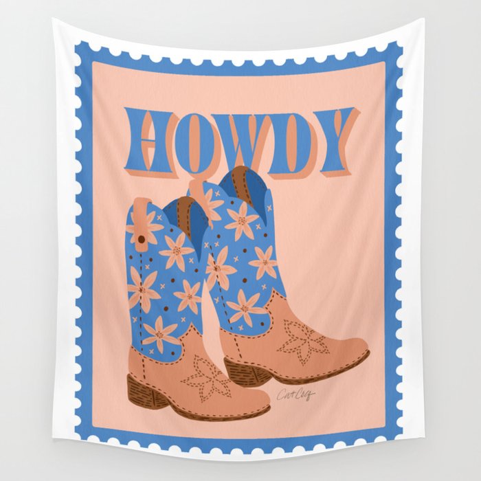 Howdy Cowgirl - Blue & Peach Wall Tapestry Gallery Image 1