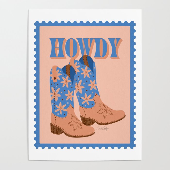 Howdy Cowgirl - Blue & Peach Poster Gallery Image 4